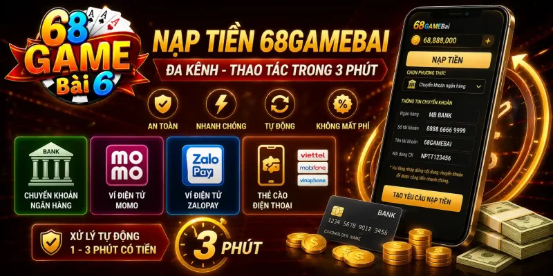 Nạp tiền 68GameBai đa kênh - Thao tác trong 3 phút